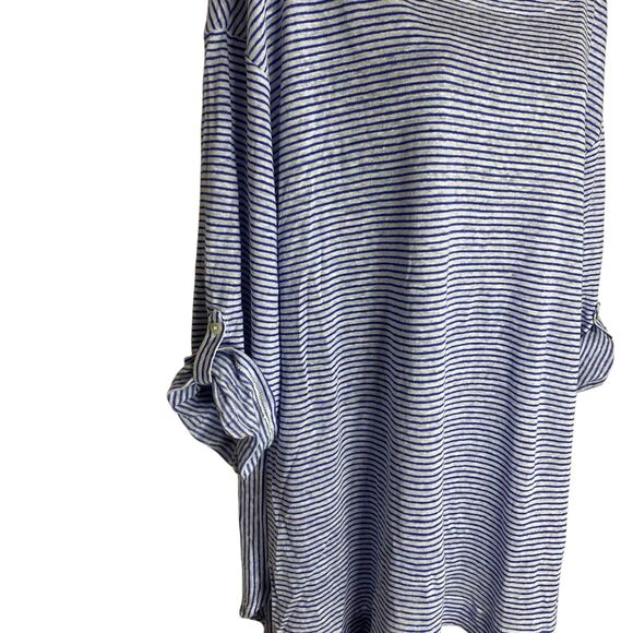 NWT Adrienne Vittadini Linen Top Womens 2X Roll Tab 3/4 Sleeve Striped Coastal - Picture 10 of 16